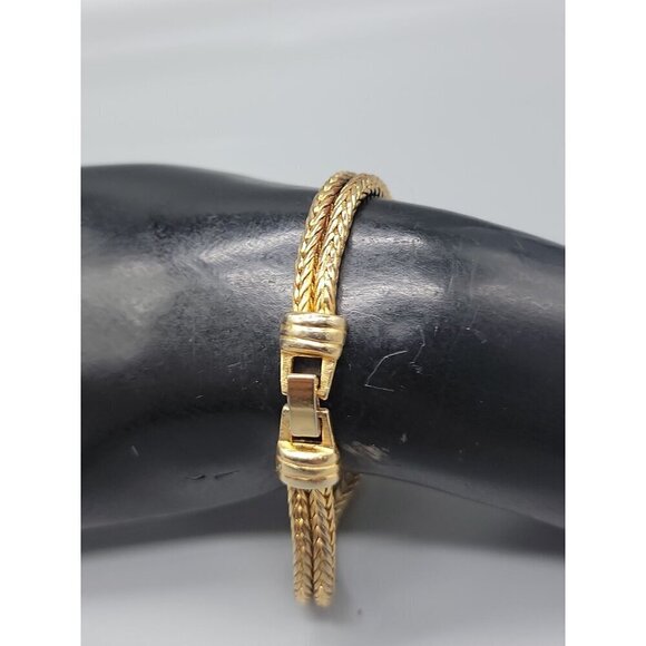 Crystal X Bracelet Double 6.5" Strand Cable Chain Gold Tone High End Fashion - Picture 8 of 11